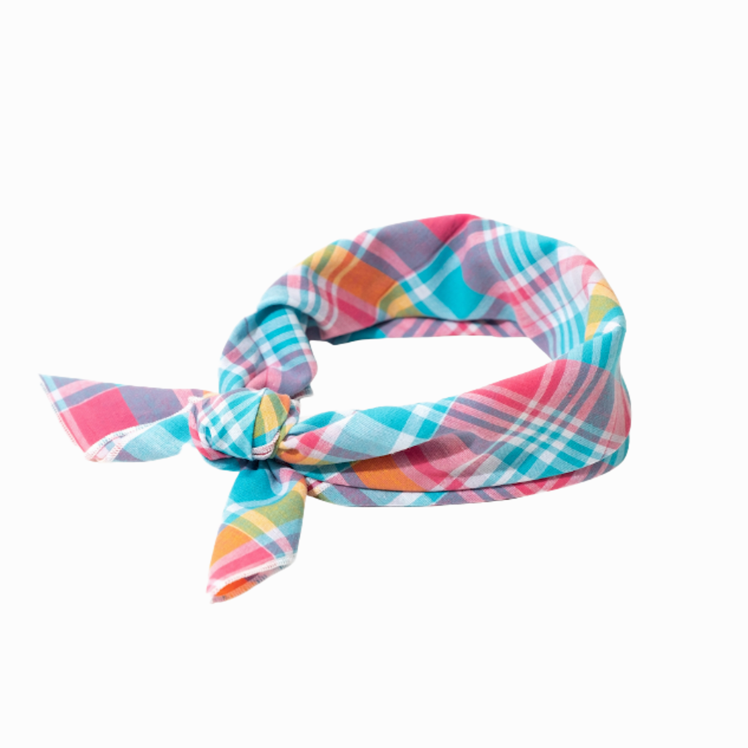 Bandana | Turquoise & Pink Multi-Colored Madras Plaid