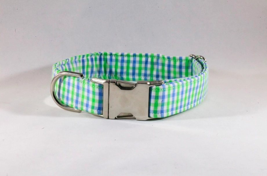 Blue and Green Gingham Seersucker Dog Bow Tie Collar