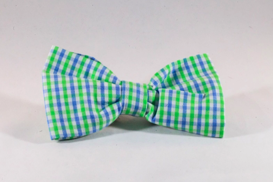 Blue and Green Gingham Seersucker Dog Bow Tie Collar