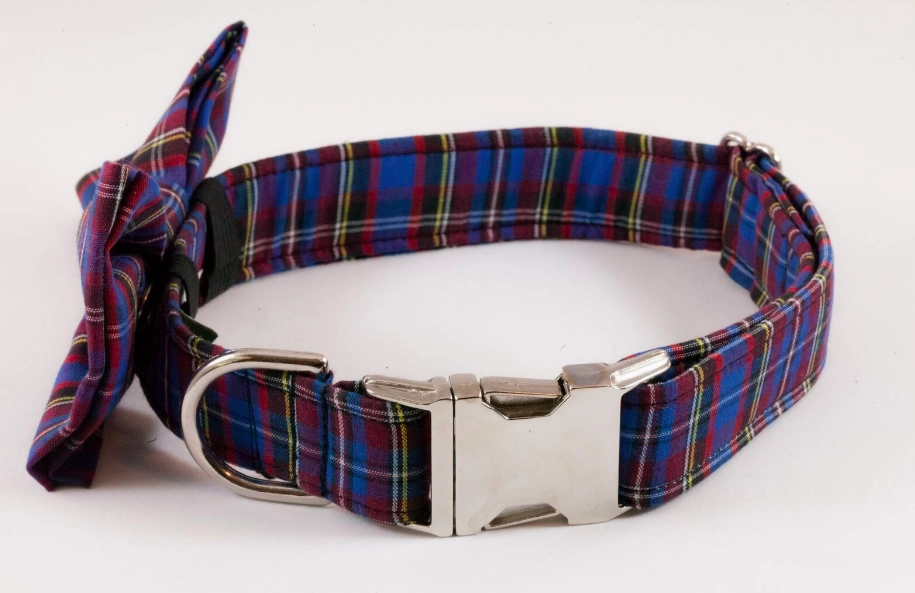 Blue Plaid School Boy Bow Tie Dog Collar