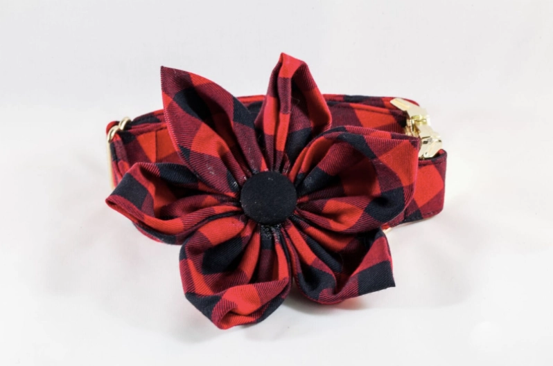 Buffalo Check Plaid Girl Dog Flower Bow Tie Collar