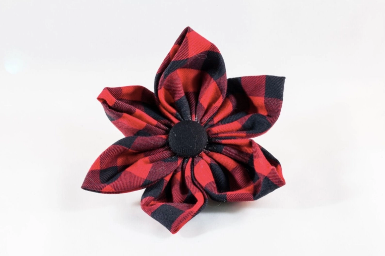 Buffalo Check Plaid Girl Dog Flower Bow Tie Collar