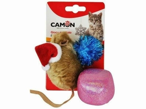 Cat toy - Mouse with Christmas hat and ball