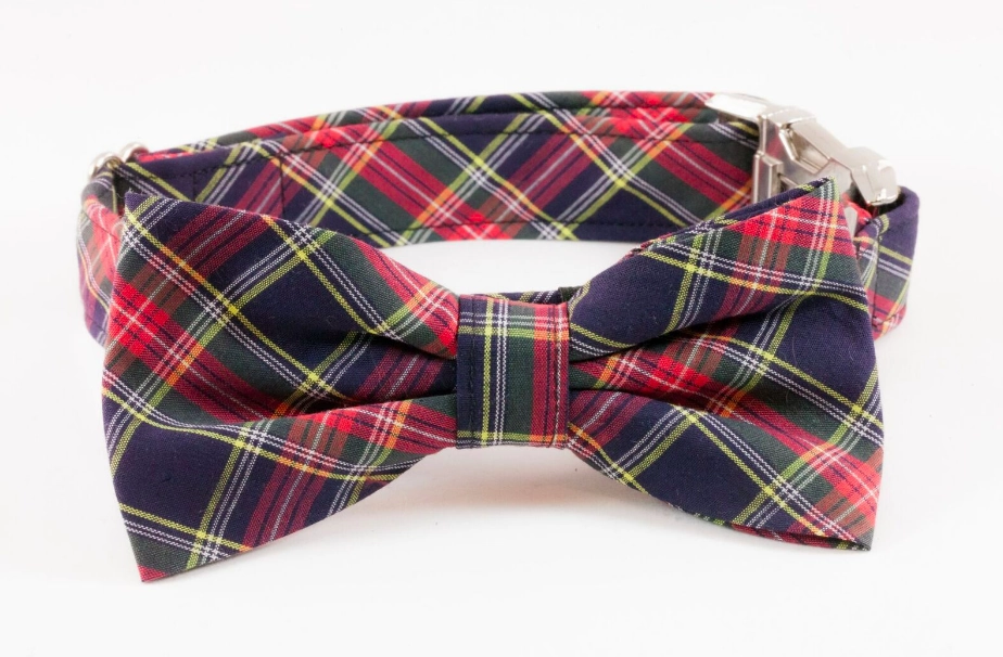 Classic Black and Red Tartan Plaid Dog Bow Tie Collar