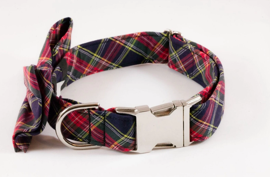 Classic Black and Red Tartan Plaid Dog Bow Tie Collar