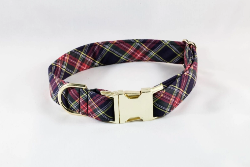 Classic Black and Red Tartan Plaid Girl Dog Flower Bow Tie Collar