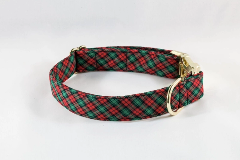 Classic Red and Green Christmas Plaid Girl Dog Flower Bow Tie Collar