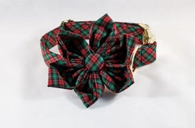 Classic Red and Green Christmas Plaid Girl Dog Flower Bow Tie Collar