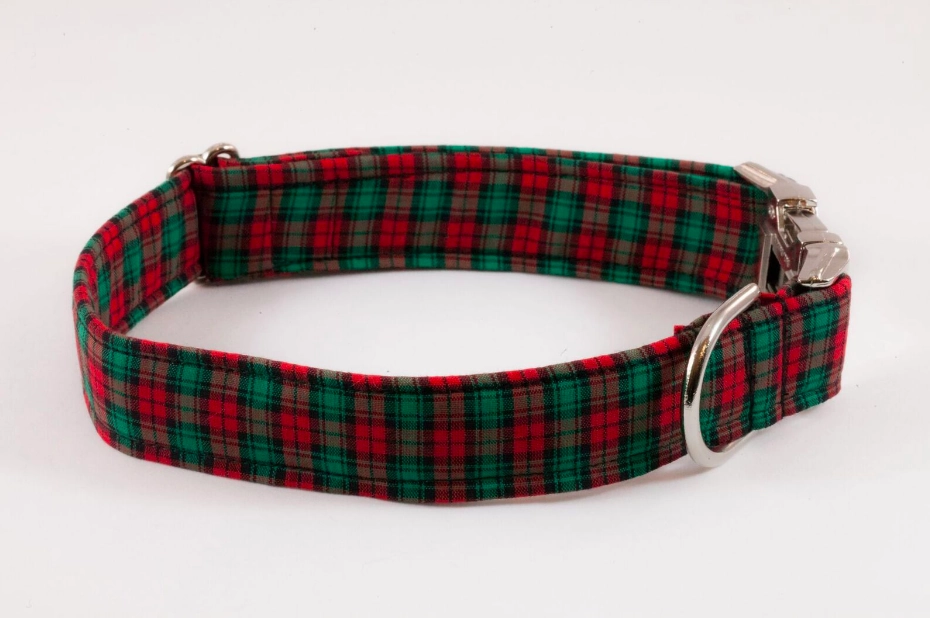Classic Red and Green Christmas Plaid Girl Dog Flower Bow Tie Collar