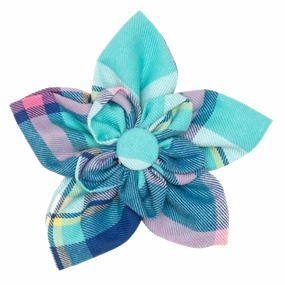 Collar Flower | Aqua & Navy Plaid