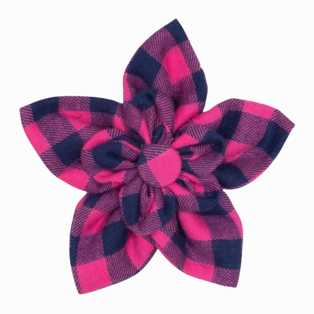 Collar Flower | Buffalo Check Pink & Navy