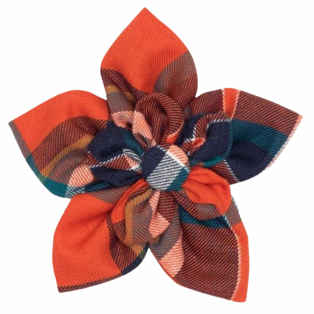 Collar Flower | Orange & Navy Plaid