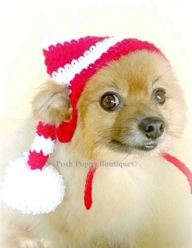 Crochet Red/White Striped Elf Beanie Hat
