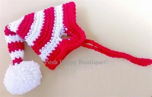 Crochet Red/White Striped Elf Beanie Hat
