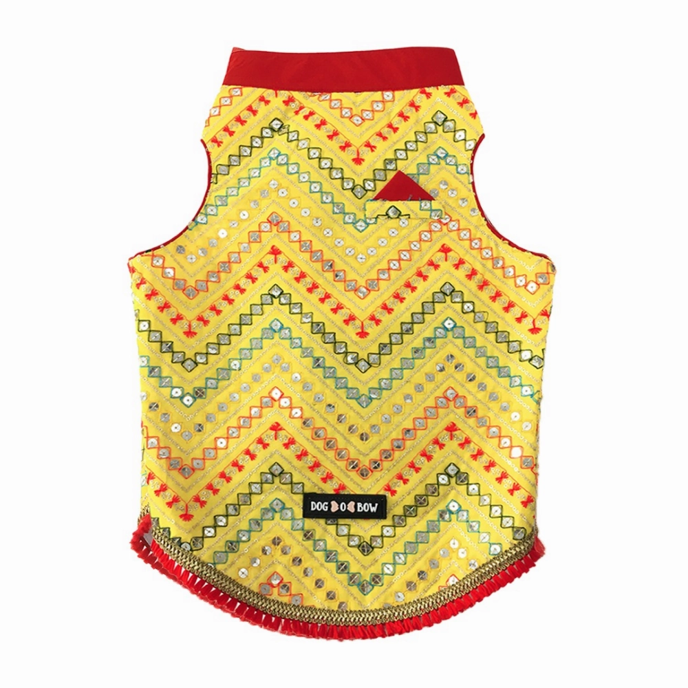 Dogobow Embroidered Sherwani for Dogs (Yellow)