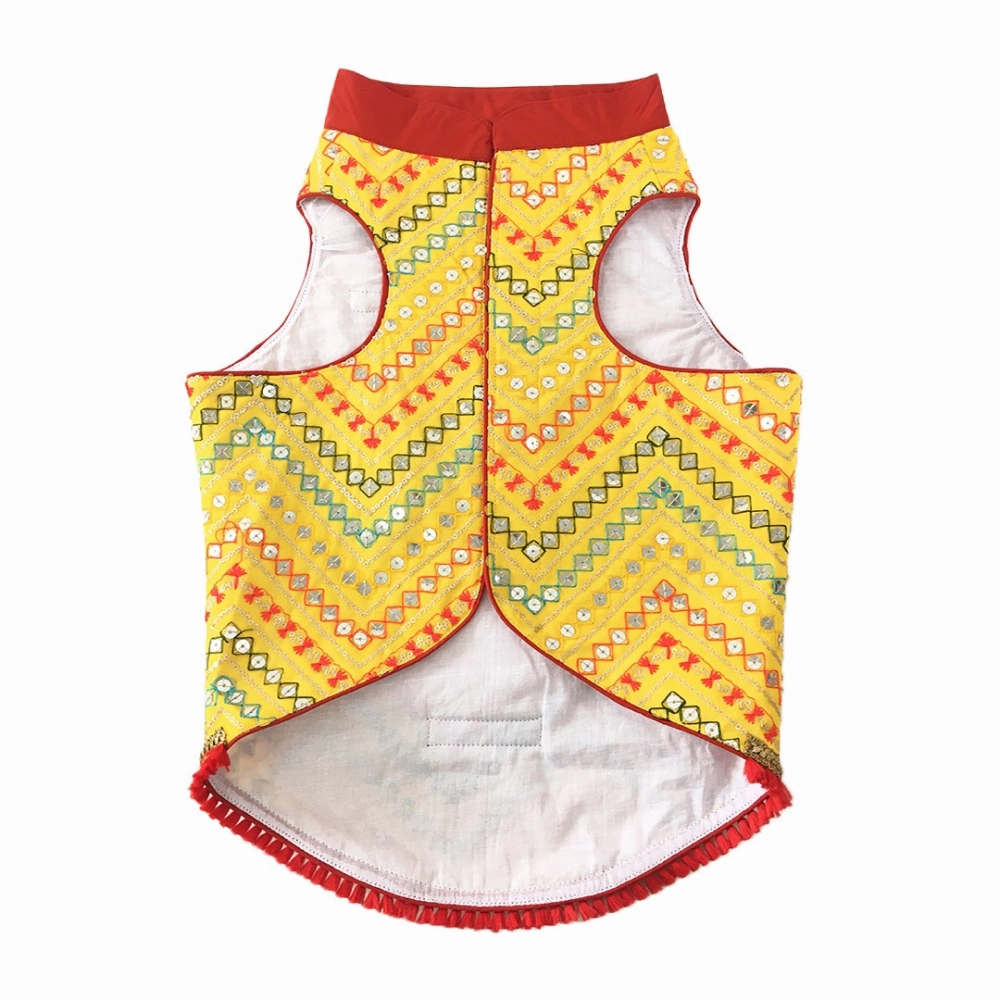 Dogobow Embroidered Sherwani for Dogs (Yellow)