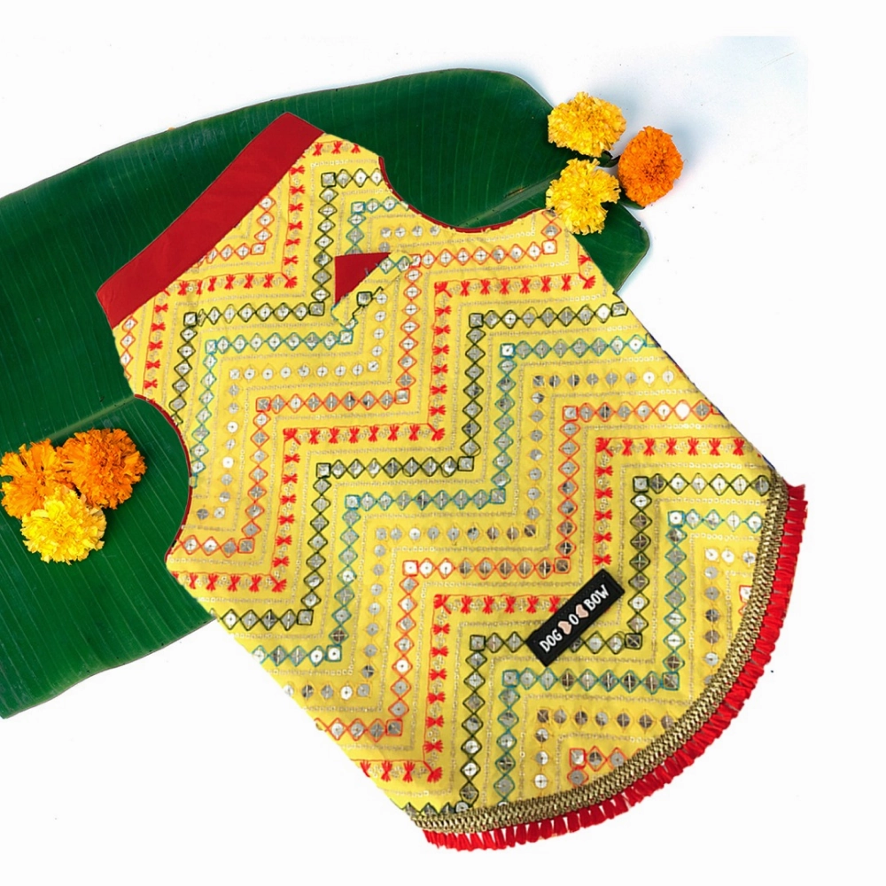 Dogobow Embroidered Sherwani for Dogs (Yellow)
