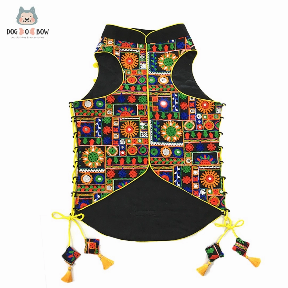 Dogobow Embroidery Tie-up Sherwani for Dogs (Black)