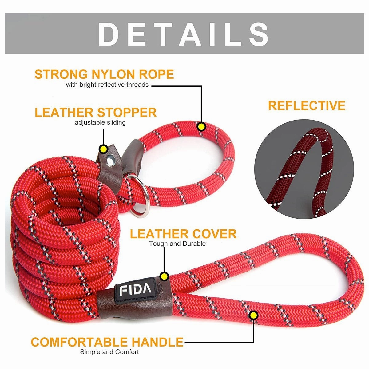 Fida Durable Slip Lead Dog Leash / Training Leash(6ft length, 1/2 thick Rope)