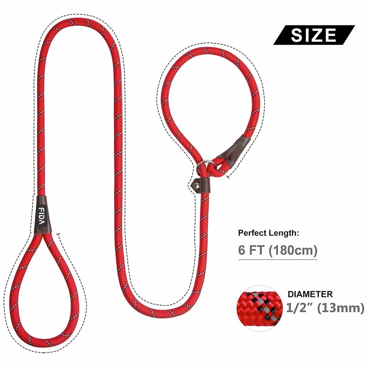 Fida Durable Slip Lead Dog Leash / Training Leash(6ft length, 1/2 thick Rope)