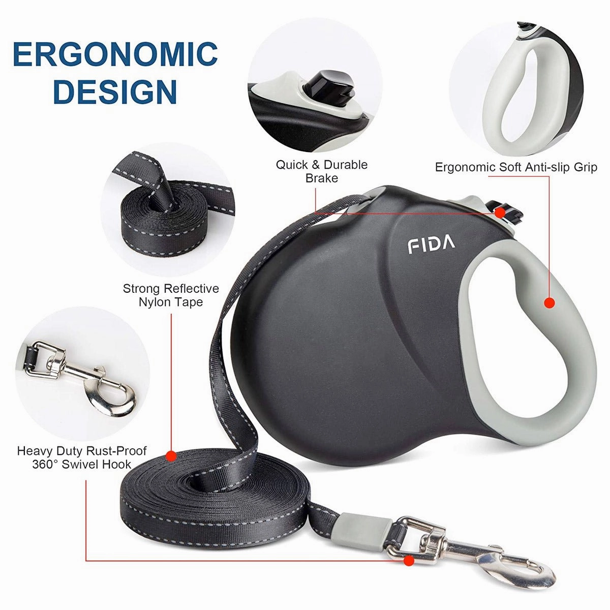 Fida Heavy Duty Retractable Dog leash 26ft (8m)
