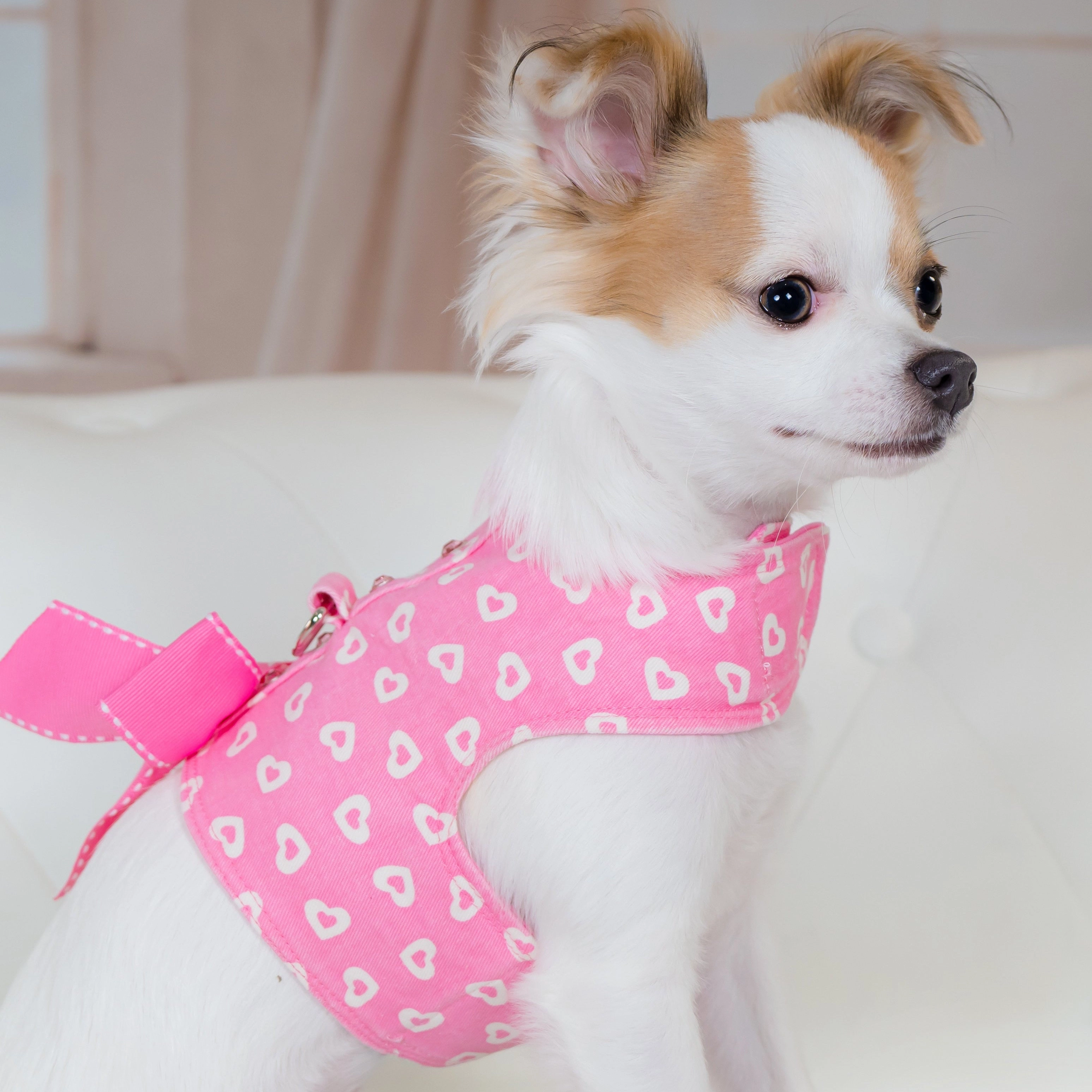 Floating Hearts in Pink Harness Vest- Rhinestones