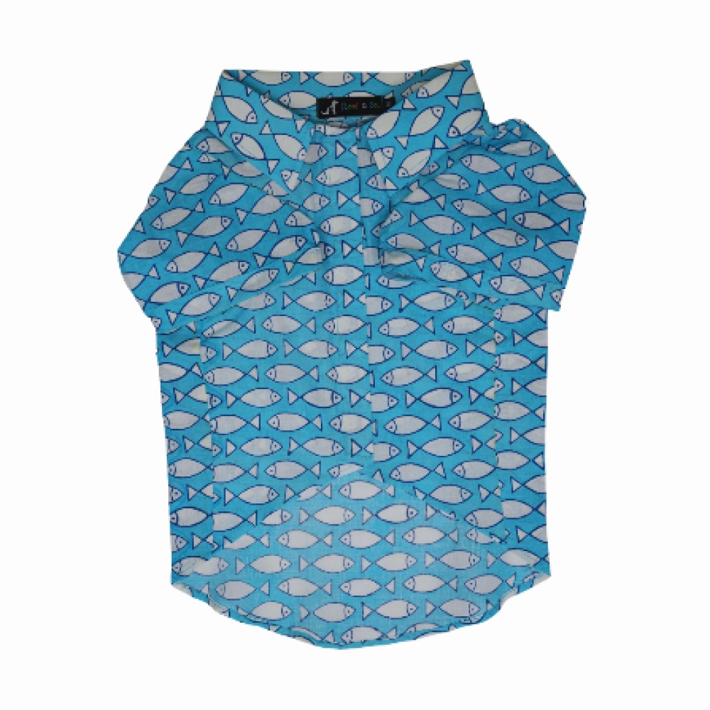 Floof & Co Fish Print Cotton Shirt for Dogs (Blue)