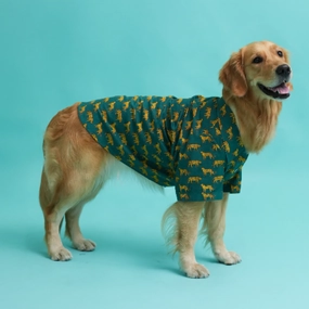 Floof & Co Leapord Print Cotton Shirt for Dogs (Dark Green)