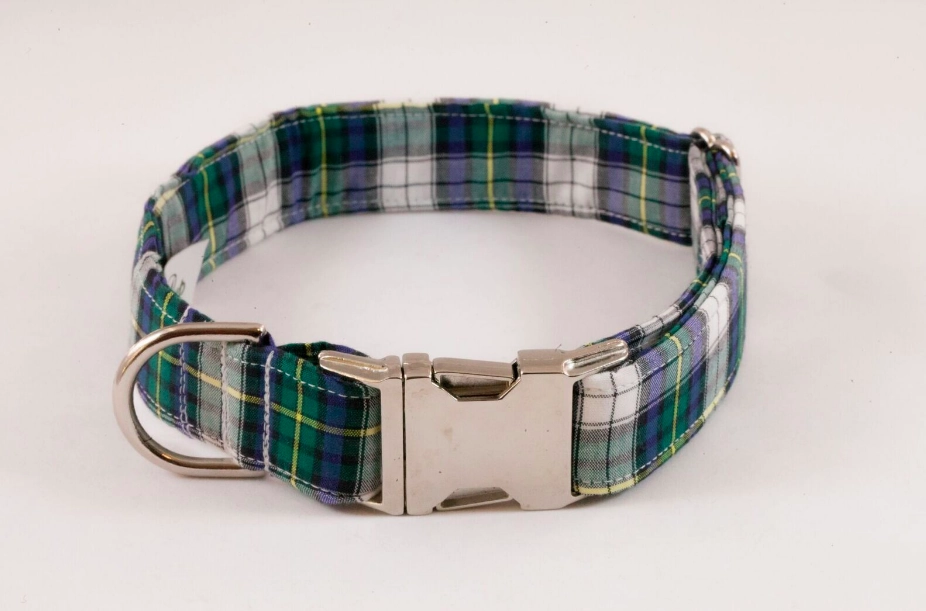 Green and Blue Prep School Plaid Bow Tie Dog Collar