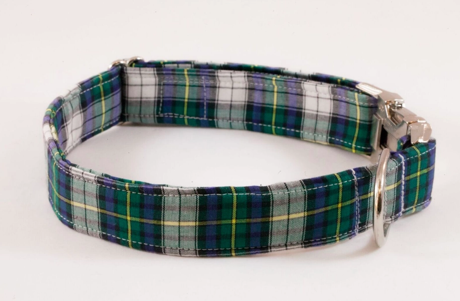 Green and Blue Prep School Plaid Dog Collar