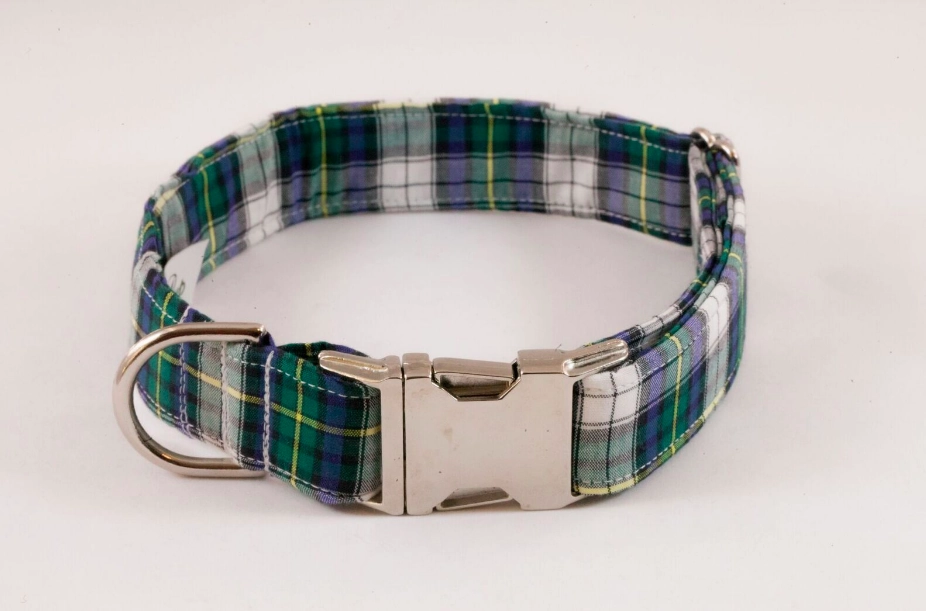 Green and Blue Prep School Plaid Dog Collar