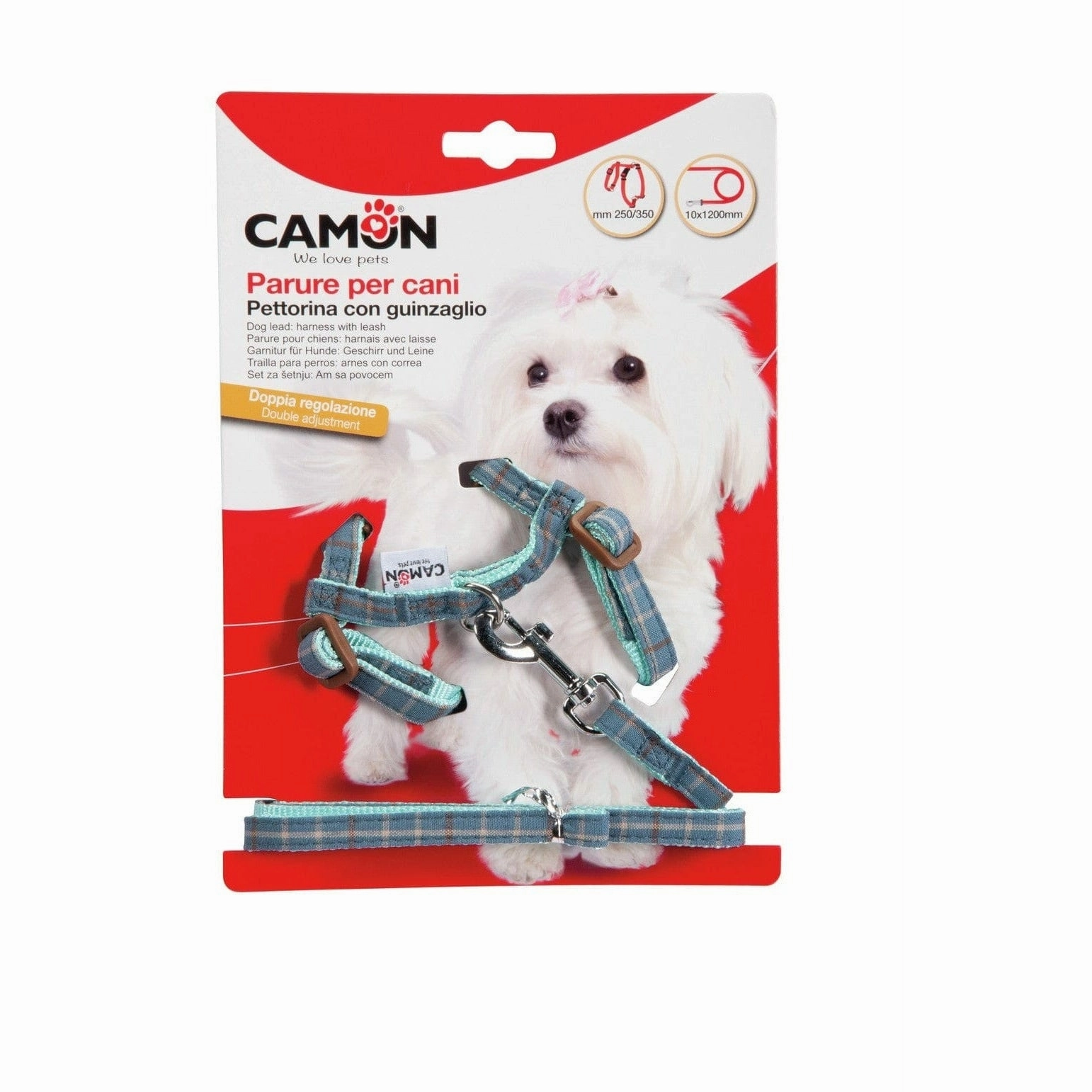 Harn."H"(10X250~350Mm ) Leash(10X1200Mm)  Polyester, 3Red/3Blue
