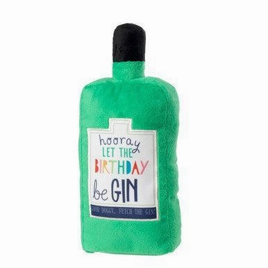 House of Paws Green Birthday Gin plush dog toy with plastic squeaker - H28