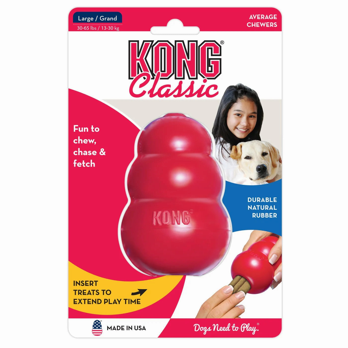 KONG Classic Large Dog Toy Easy Treat and Cleaning Brush Bundle