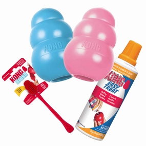 KONG Puppy Medium Dog Toy Easy Treat and Cleaning Brush Bundle