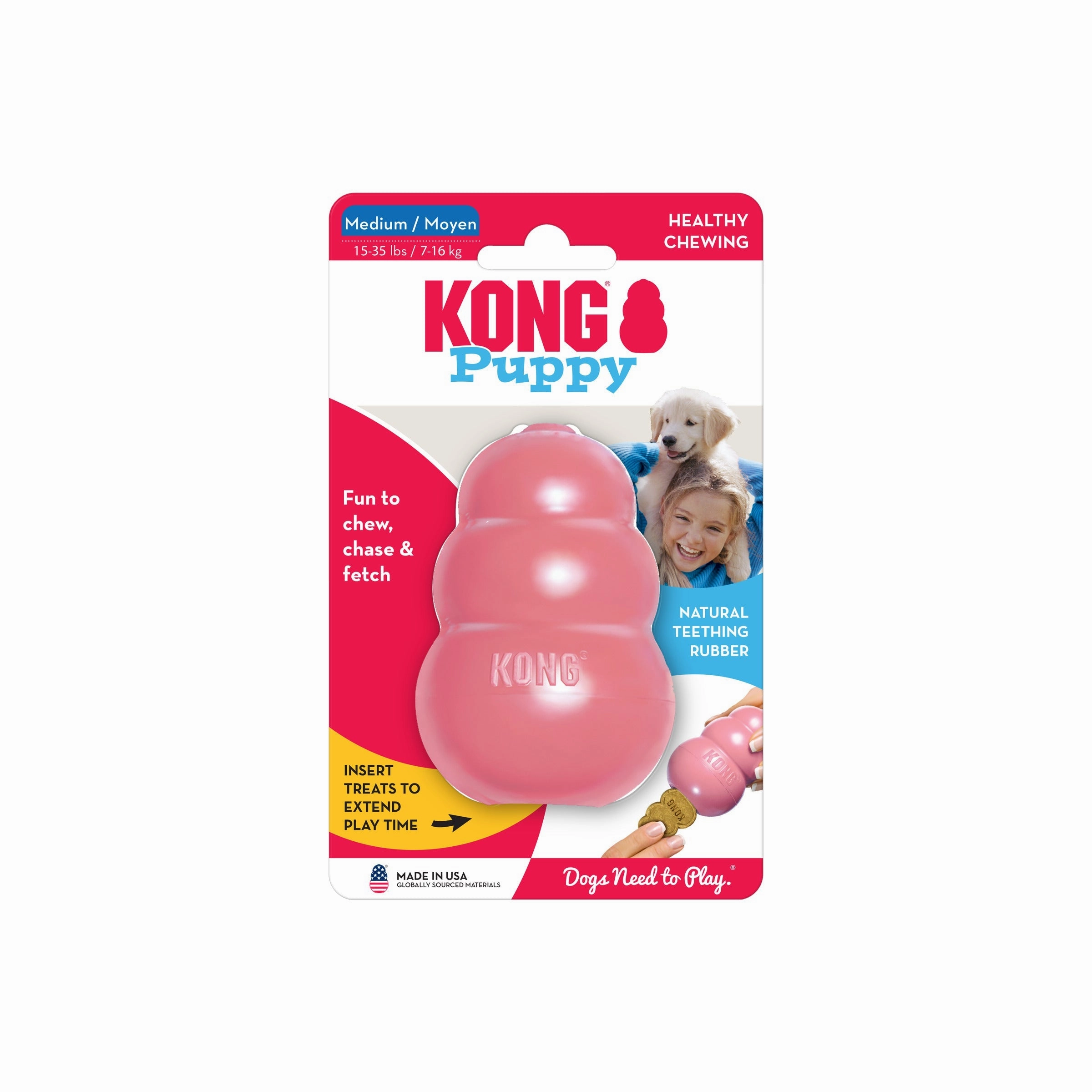KONG Puppy Medium Dog Toy Easy Treat and Cleaning Brush Bundle