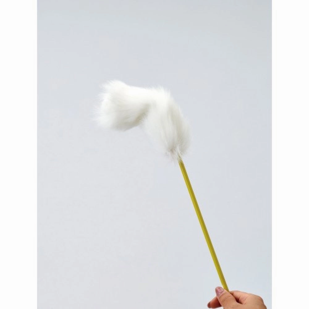 Marukan White Tail Teaser with Bell Wand Cat Toy