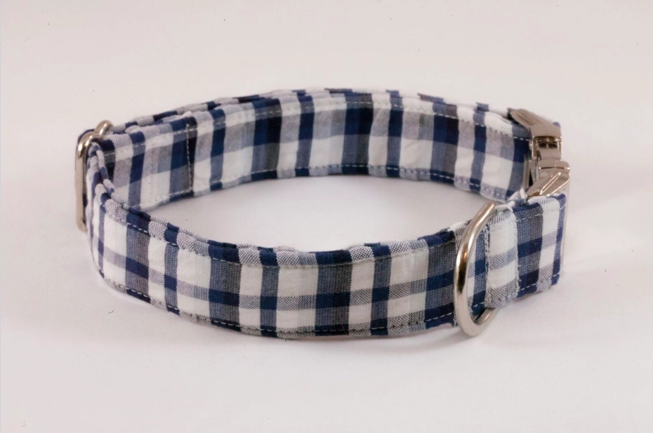 Navy Madras Plaid Bow Tie Dog Collar