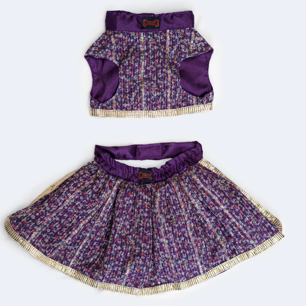 Pawgypets Floral Lehenga for Dogs and Cats (Violet)