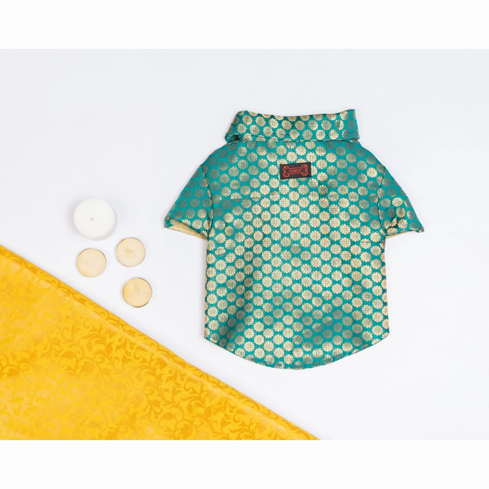 Pawgypets Occasion Wear Shirt for Dogs and Cats (Teal Blue)