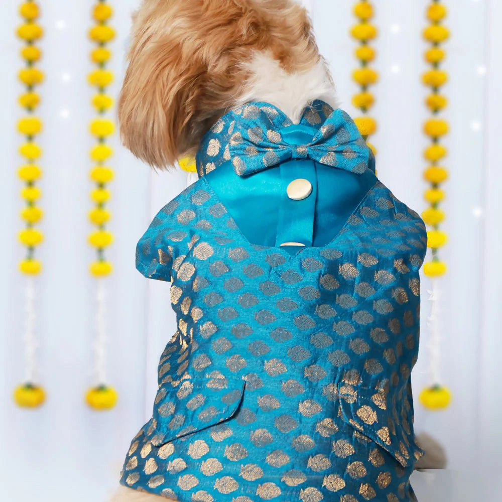 Pet Set Go Kurta with Bowtie  for Dogs (Blue)