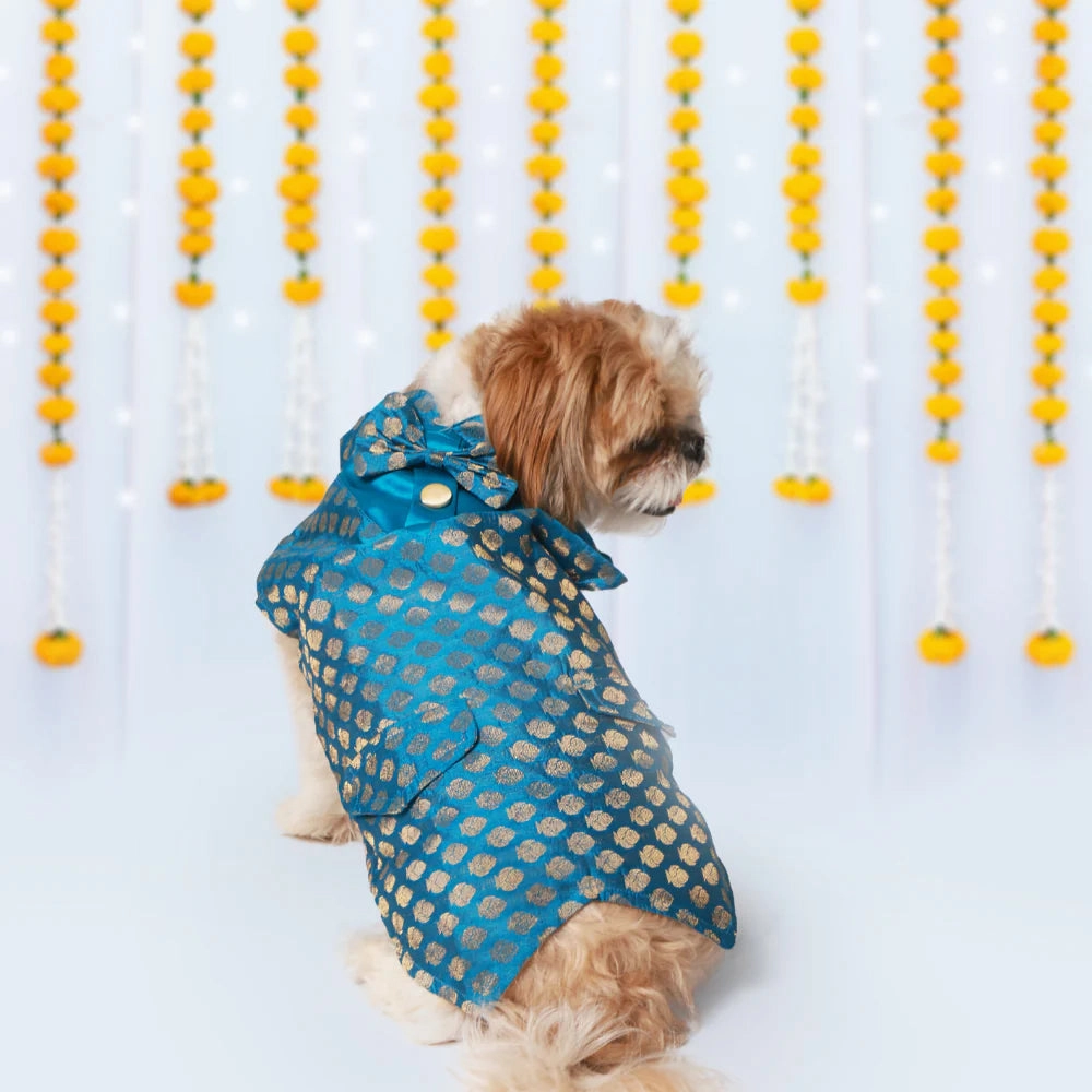 Pet Set Go Kurta with Bowtie  for Dogs (Blue)