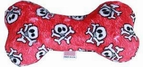 Plush Bone Dog Toy - Red Skull