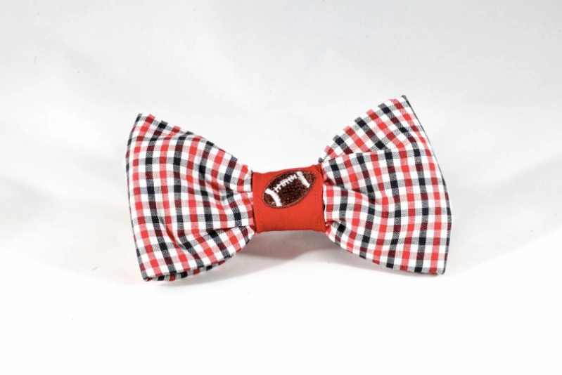 Preppy Black and Red Gingham Georgia Bulldogs Football Dog Bow Tie Collar