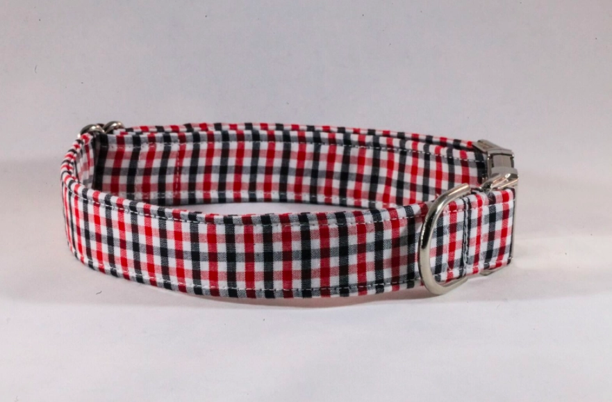 Preppy Black and Red Gingham Girl Dog Georgia Bulldogs Flower Bow Tie Collar