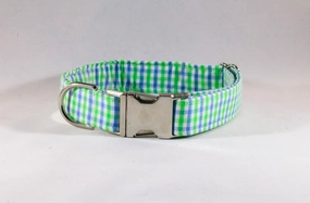 Preppy Blue and Green Gingham Dog Collar