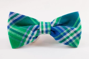 Preppy Green and Blue Madras Plaid Dog Bow Tie