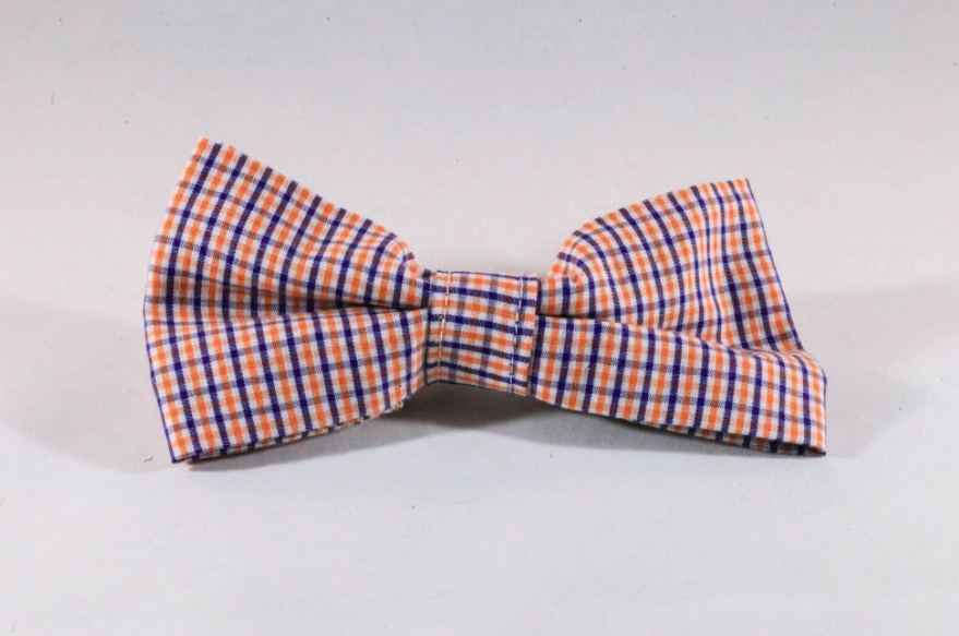 Preppy Navy and Orange Gingham Auburn Tigers Dog Bow Tie