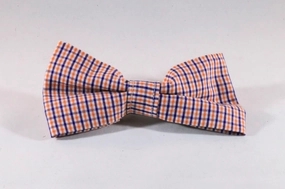 Preppy Navy and Orange Gingham Auburn Tigers Dog Bow Tie