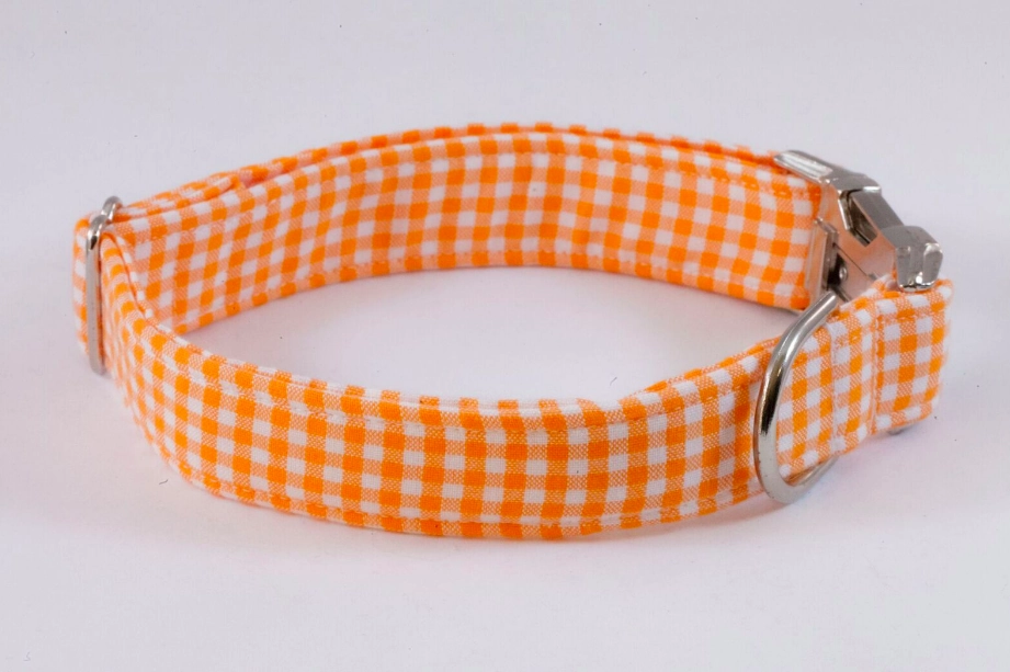 Preppy Orange Gingham Girl Dog Flower Bow Tie Collar